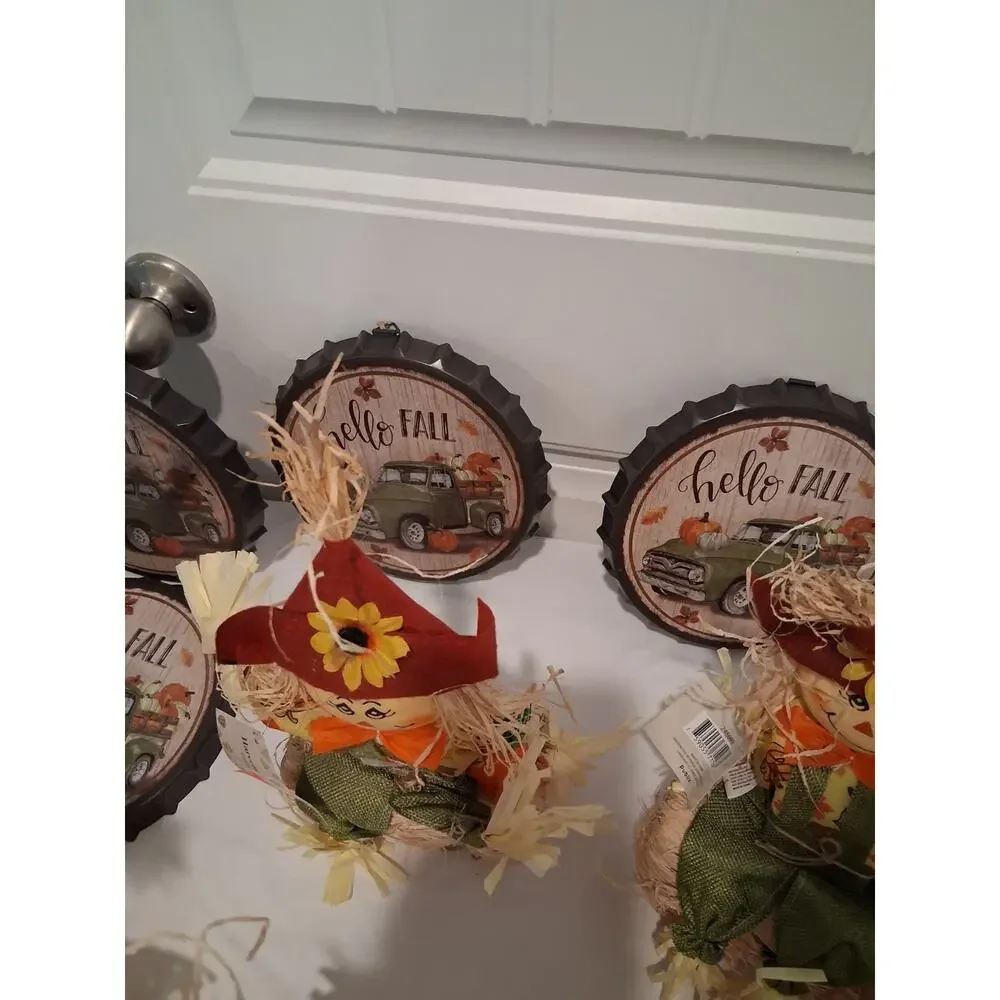 Huge 16pc Fall Autumn Decor Lot Scarecrow Truck Tractor Bottle Cap Signs Publix